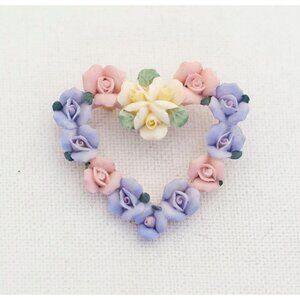 Vintage Art Nouveau Colorful Roses Brooch by Avon - T13